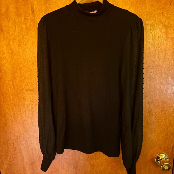 Stradivarius mock neck black sweater with sheer swiss dot balloon sleeves size M - Picture 1 of 5